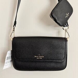 kate spade Black Leather Crossbody Bags with gold hardware